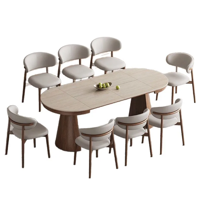 Invisible foldable dining table light luxury small apartment telescopic long table round table travertine rock slab