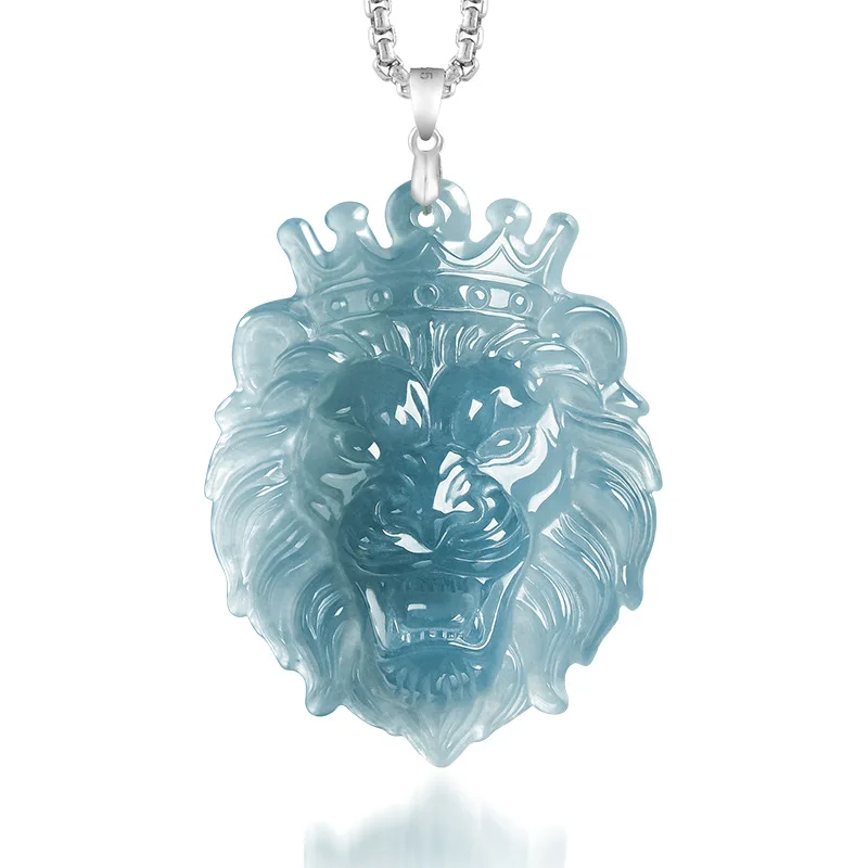 Natural A-grade Blue Water 3D Lion King Pendant Ice Jade Men's Charms Women's Hip Hop Chinese Style Jewelry Drop Shipping
