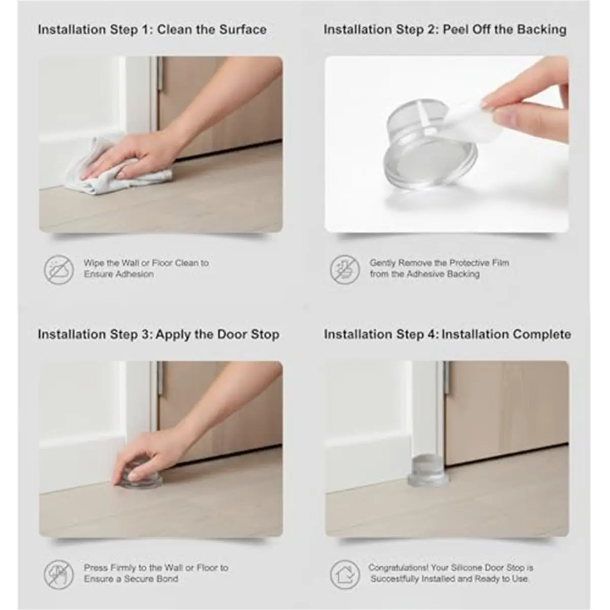 4Pcs Transparent Soft Silicone Door Stopper Wall Protector Adhesive Rubber Bumper