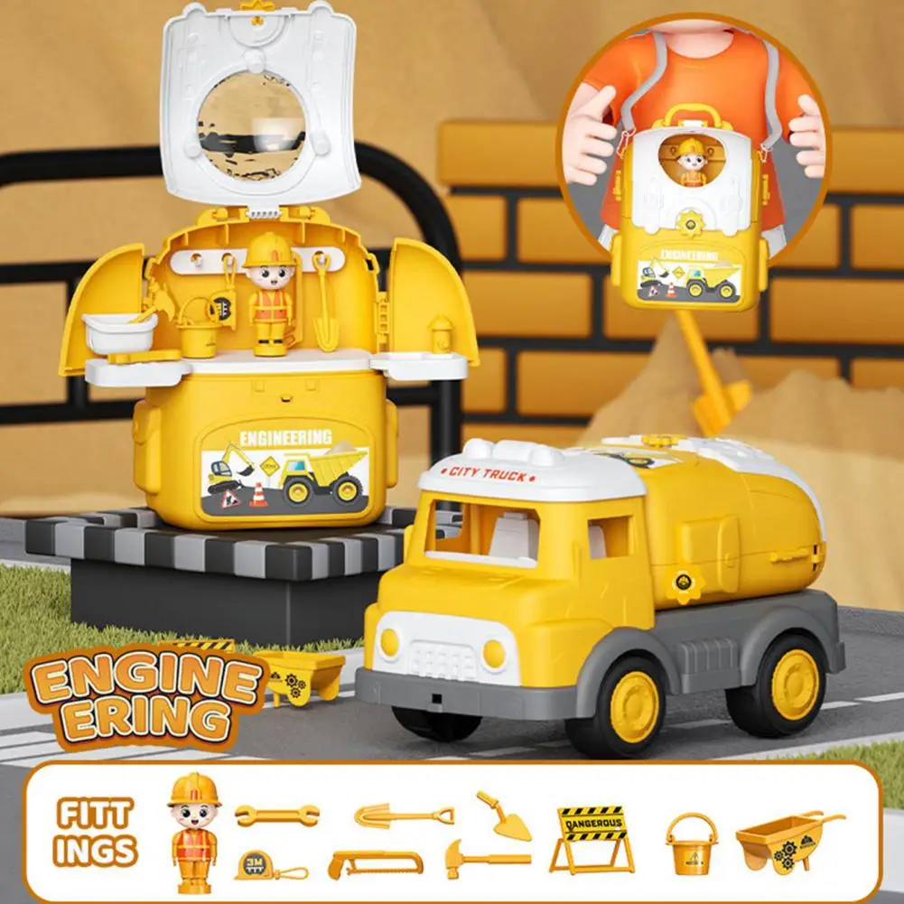 Juego de vehículos de emergencia para niños, mochila educativa de almacenamiento con motor de bomberos, casa de juego para niños, escena de coche, juguete DIY, juego para padres e hijos
