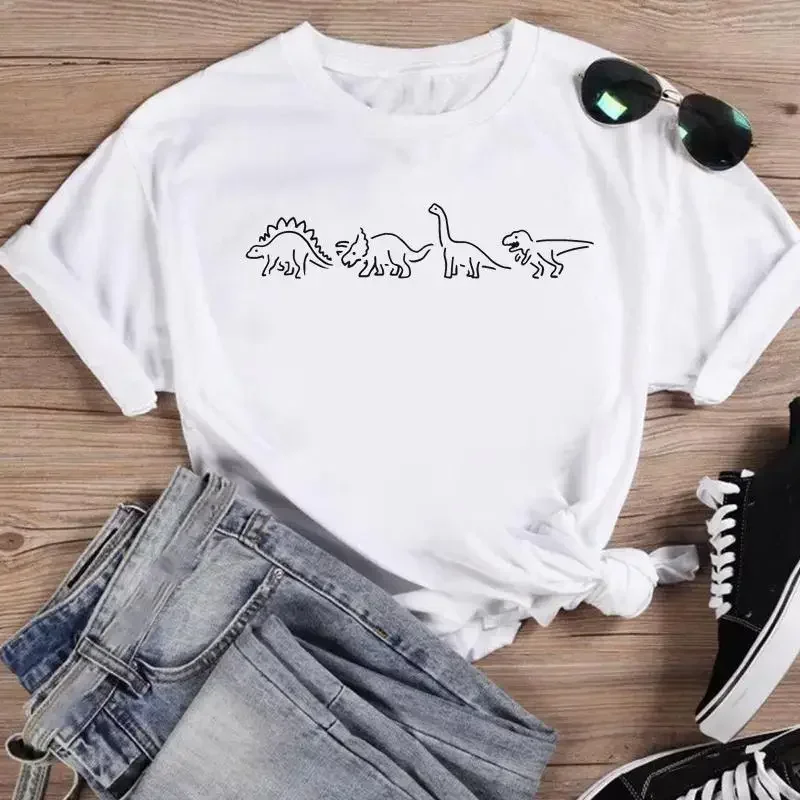 

Women Fashion Dinosaur Cute 90s Trend Cartoon Short Sleeve Summer O-neck Shirt Print T-shirts Female Graphic T Top Tee T-Shirt