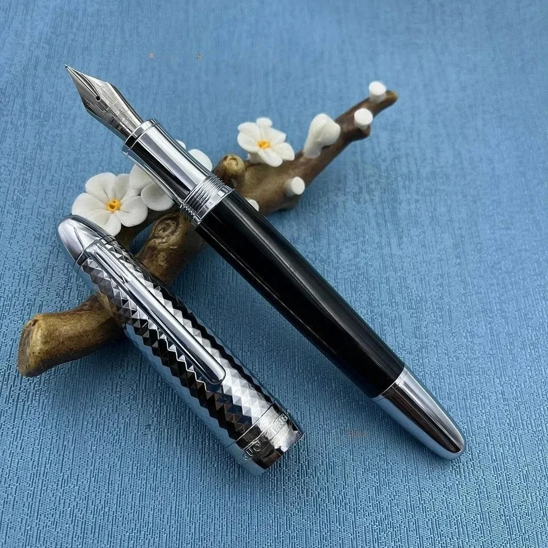 Новая металлическая перьевая ручка Pengcheng 146 Prism Engraving Version с пером F, геометрическая серия, оригинальный дизайн, для деловых записей, подарочная ручка