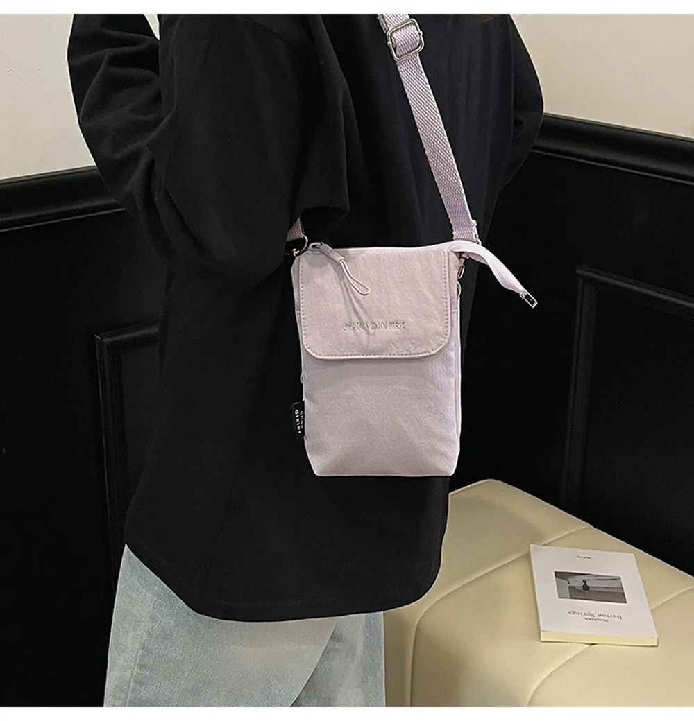 Trendy Nylon Phone Bag Mini Size Ultra Lightweight Coin Purse Solid Color Adjustable Strap Crossbody Bag Unisex