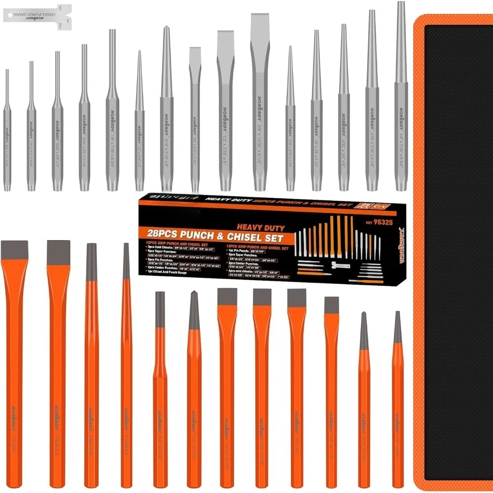 

28-Piece Heavy Duty Punch and Chisel Set, Including Taper, Cold Chisels, Pin, Center Punch
