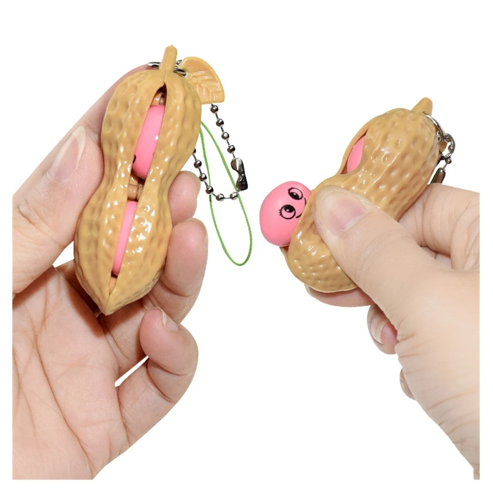 New Creative Extrusion Pea Bean Soybean Edamame Stress Relieve Toy Keychain Cute Fun Key Chain Ring Paty Gift Bag Charms Trinket