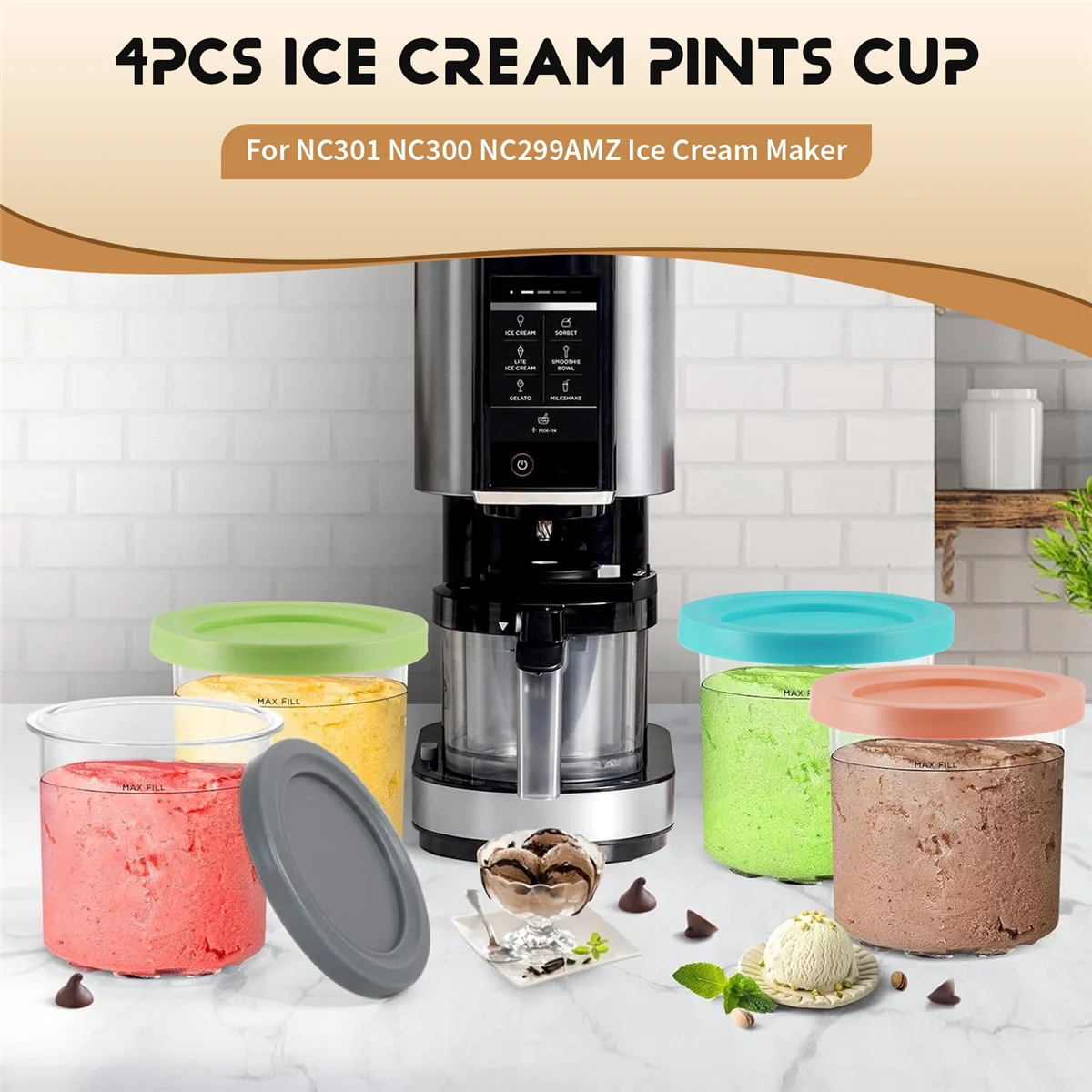 AT77 Ice Cream Pints Cup, Ice Cream Containers with Lids for Ninja Creami Pints NC301 NC300 NC299AMZ Series Ice Cream Maker