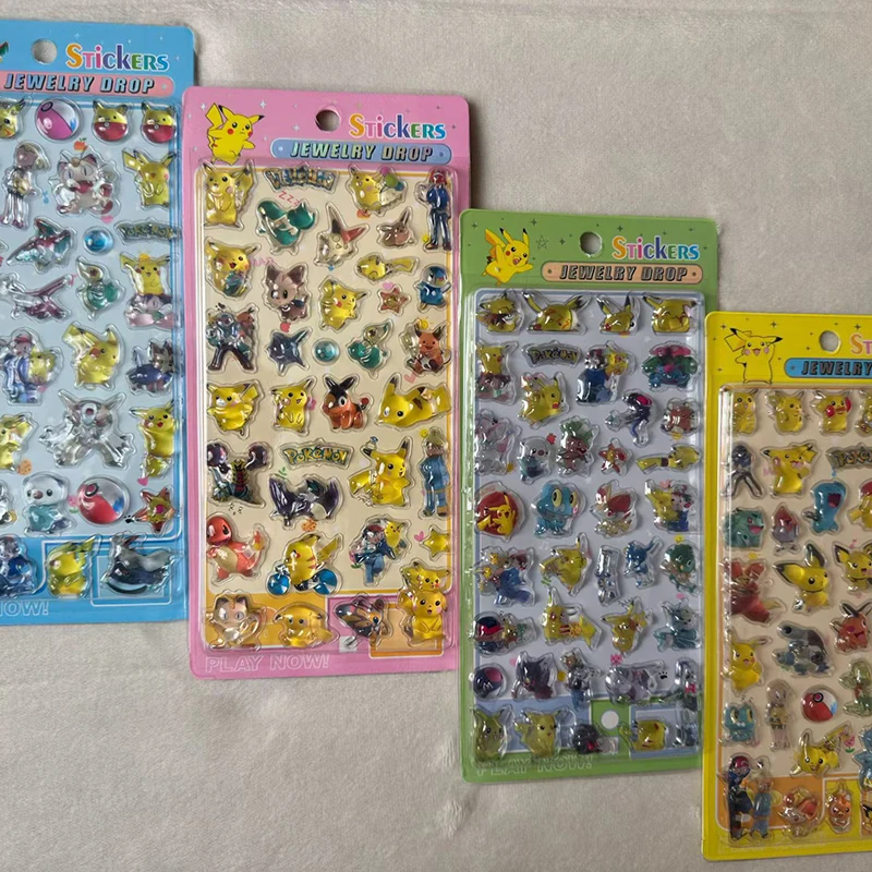 Nuevas pegatinas de cristal en relieve 3D de Pokémon, lindas y kawaii, para estudiantes, decoración de diarios, manualidades, regalos y suministros de papelería.