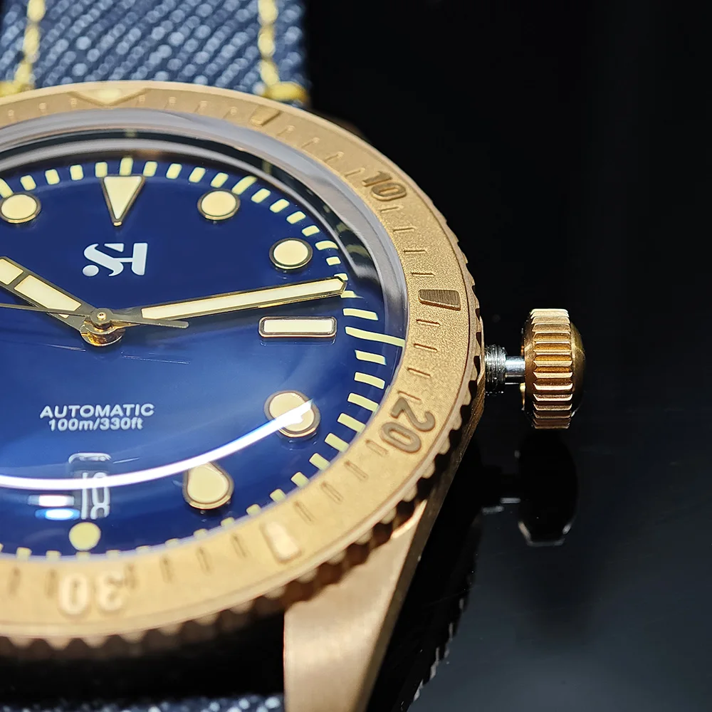 SEA HORIZON SH01 SH02 Herren Bronze Automatik-Taucheruhr CuSn6 42mm PT5000 SW200 Doppelt gewölbtes Saphirglas 100M – Detail 8