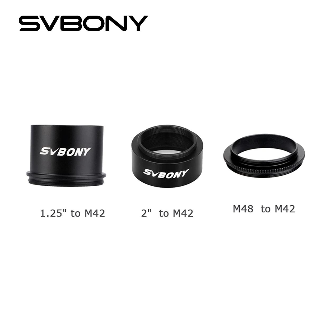 SVBONY Telescope Adapter 2'' to M42 Thread Adapter T Ring Adapter, M48 to M42 ,1.25'' to M42 Adapter