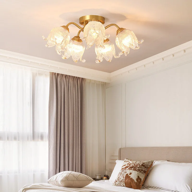 Italy Luxury Bedroom Lamp Living Room Main Chandelier Modern Simple Retro Master Bedroom Lighting All Copper Ceiling Light Decor