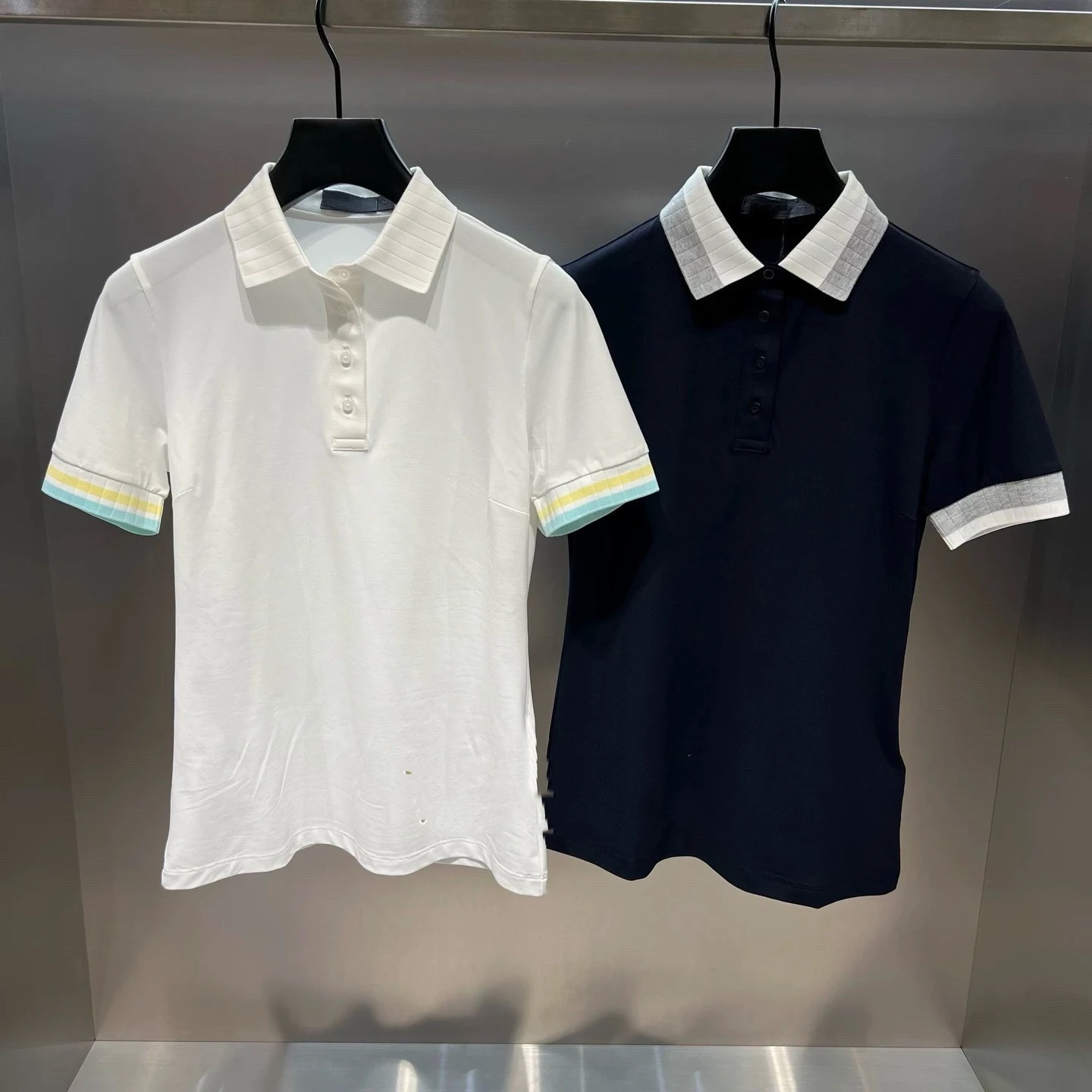 2026 Summer Korean Style Women Golf Polo ShirtColor Block Lapel Short Sleeve T-shirt, Elegant Slim Fit Business Casual Sport Top