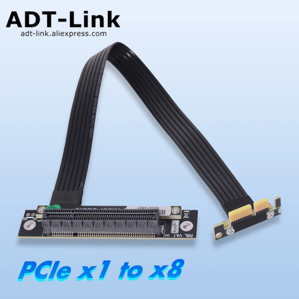 

ADT PCIe X1 Riser Cable PCIe x1 To PCIe x8 Adapter Extension Cables Gen3 Gen4 for NICs Capture Cards USB Cards Solid Disk Ssd