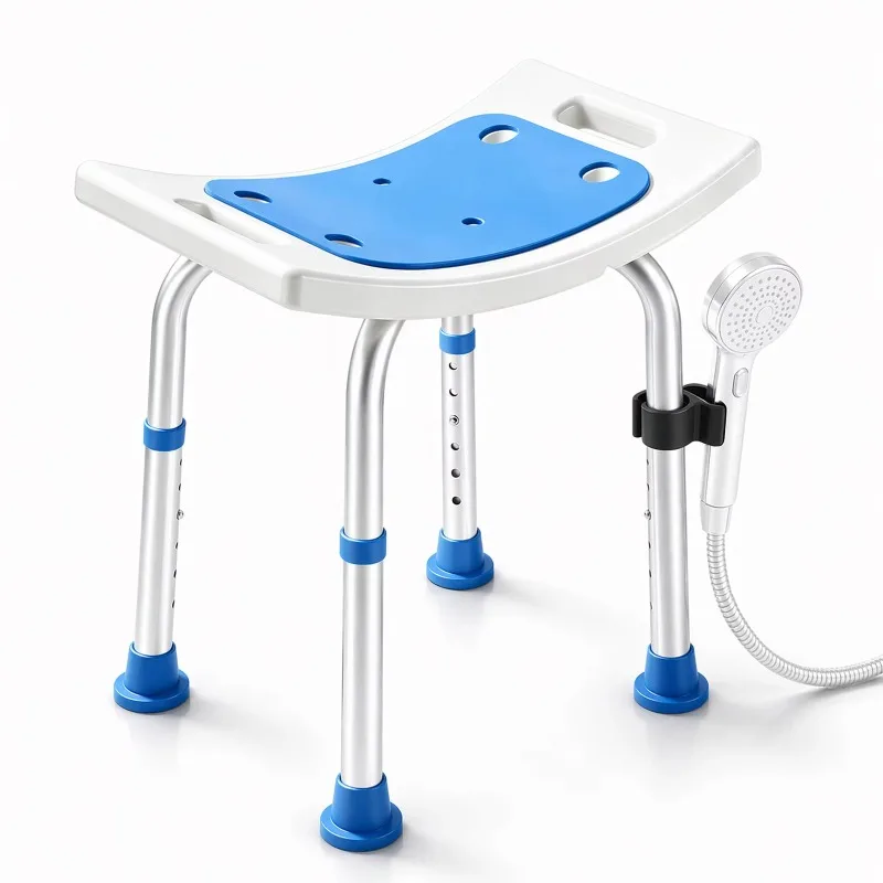 Aluminum Adjustable Shower Chair Removable Back FSA/HSA Eligible 400 Lbs Heavy Duty Safety Bath Seat/Stool for Seniors