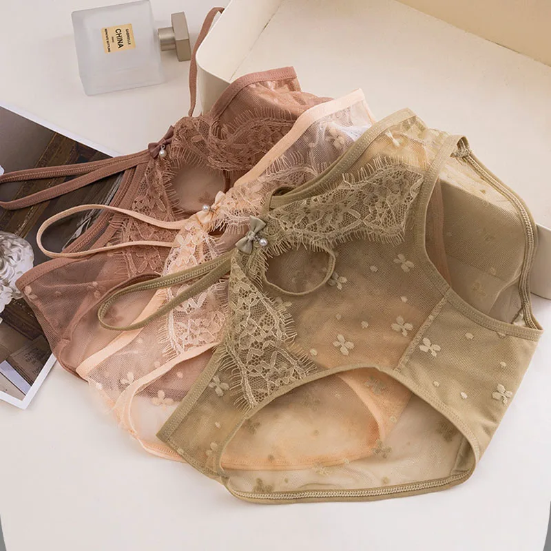 Ropa interior sexy para mujer, bragas de malla de encaje, bragas brasileñas sin costuras, lencería femenina, calzoncillos de cuerda