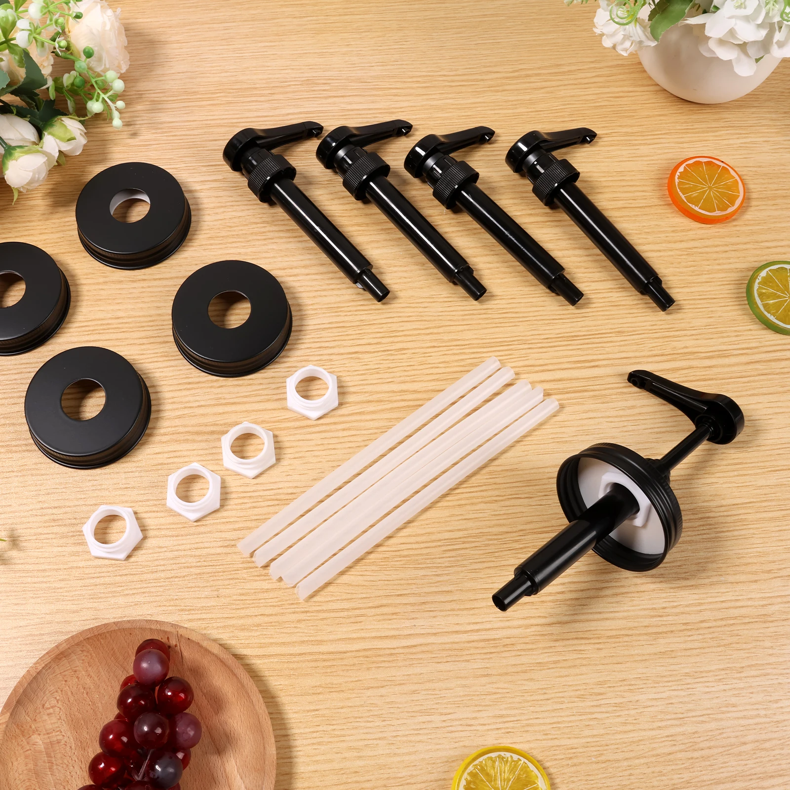 

5 шт., стеклянная банка, дозатор сиропа, крышка насоса из нержавеющей стали, дозатор медового соуса, крышка насоса, простая установка для 16 унций, обычный рот