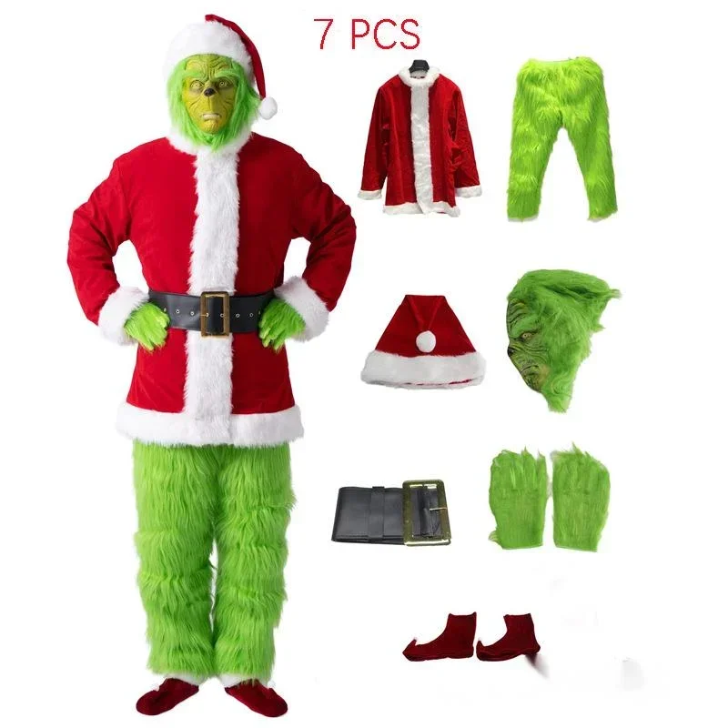 Weihnachts-Cosplay-Carnival-Kostüm für Kinder, Weihnachtsmann, grünes Haar, Monster, Grinch, führt zu tragen