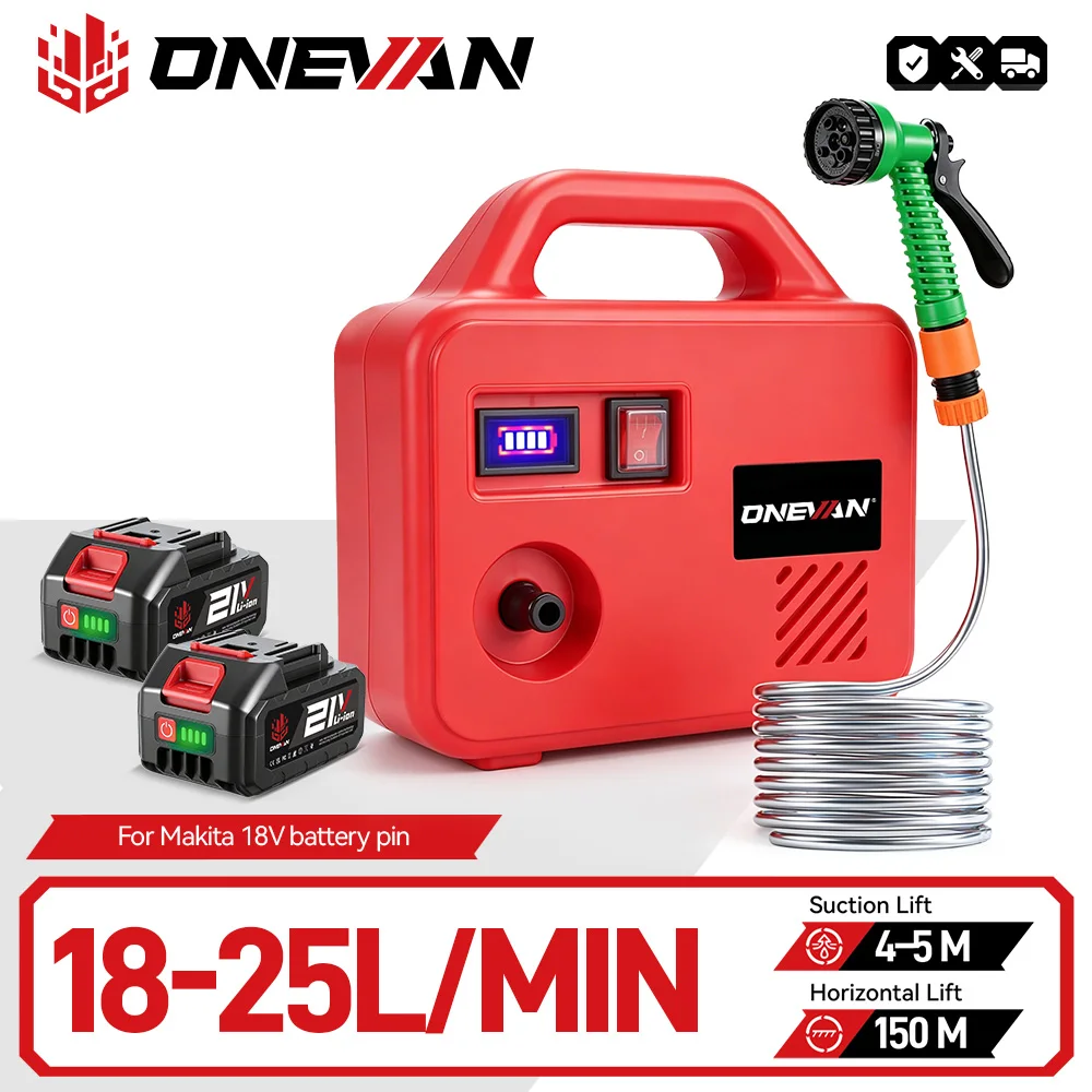 ONEVAN 260W 150M pompe à eau électrique sans fil Machine d'arrosage 21V outils d'arrosage de jardin rechargeables pour Makita 18V batterie broche