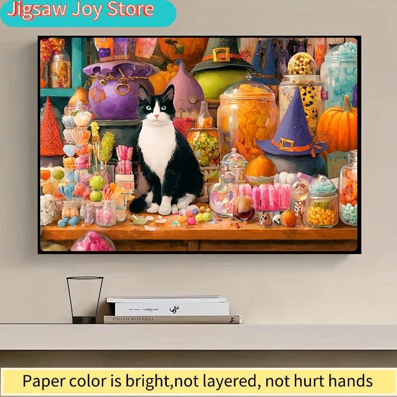 1 Caixa (500 peças) Quebra-Cabeças para Gatos Adultos e Casa de Doces de Halloween, Ideal para Jogos e Atividades de Festa - Mosaico Colorido e Divertido