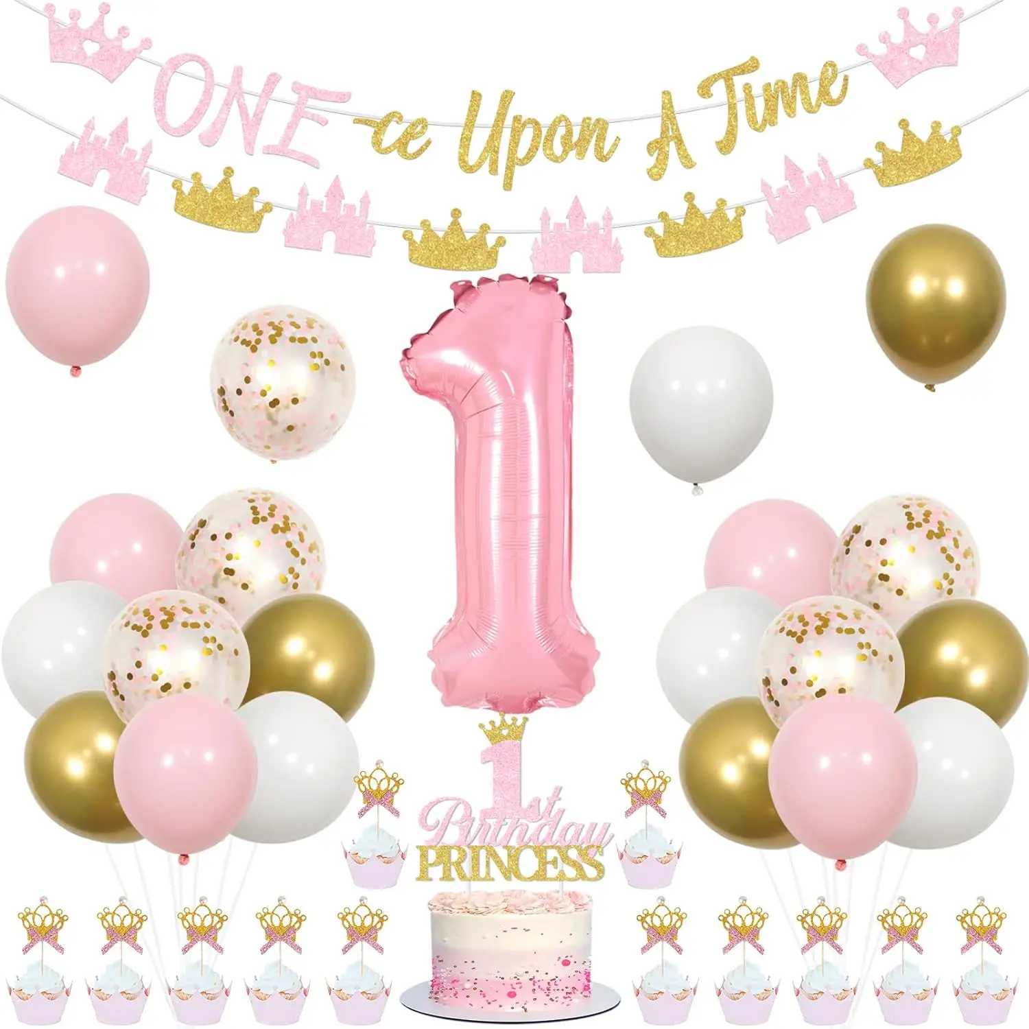 

Little Princess 1st Birthday Decor Once Upon a Time Banner Balloons Princess Crown Castle Garland Cake Toppers Number1 Balloon