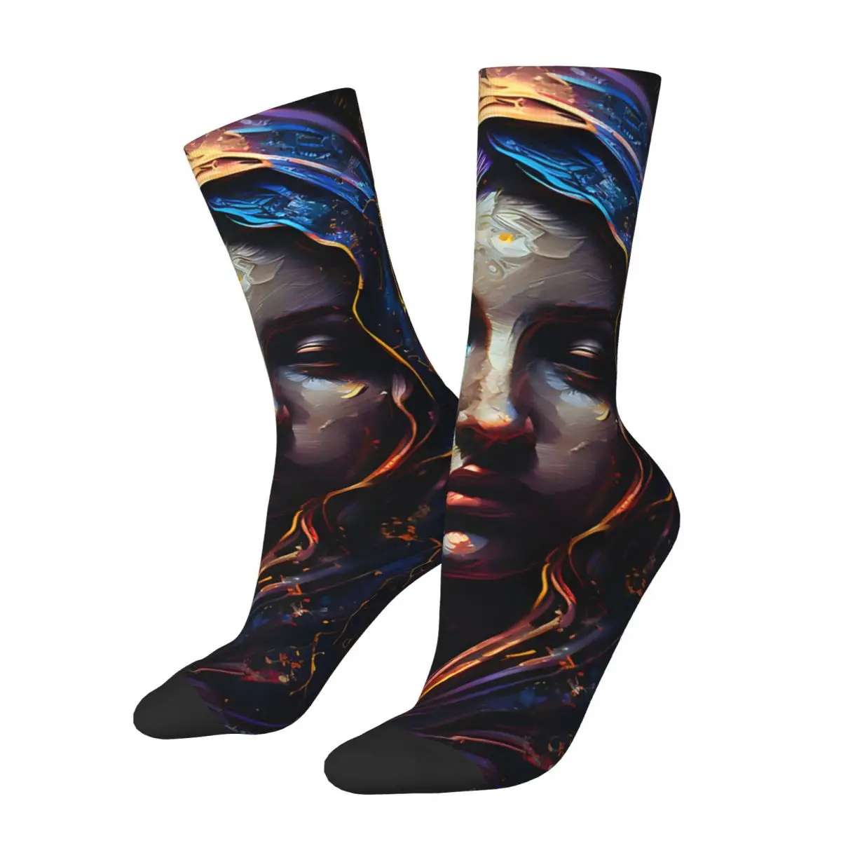 

Retro Mystical Men's compression Socks Unisex Virgin Mary Harajuku Seamless Printed Novelty Crew Sock