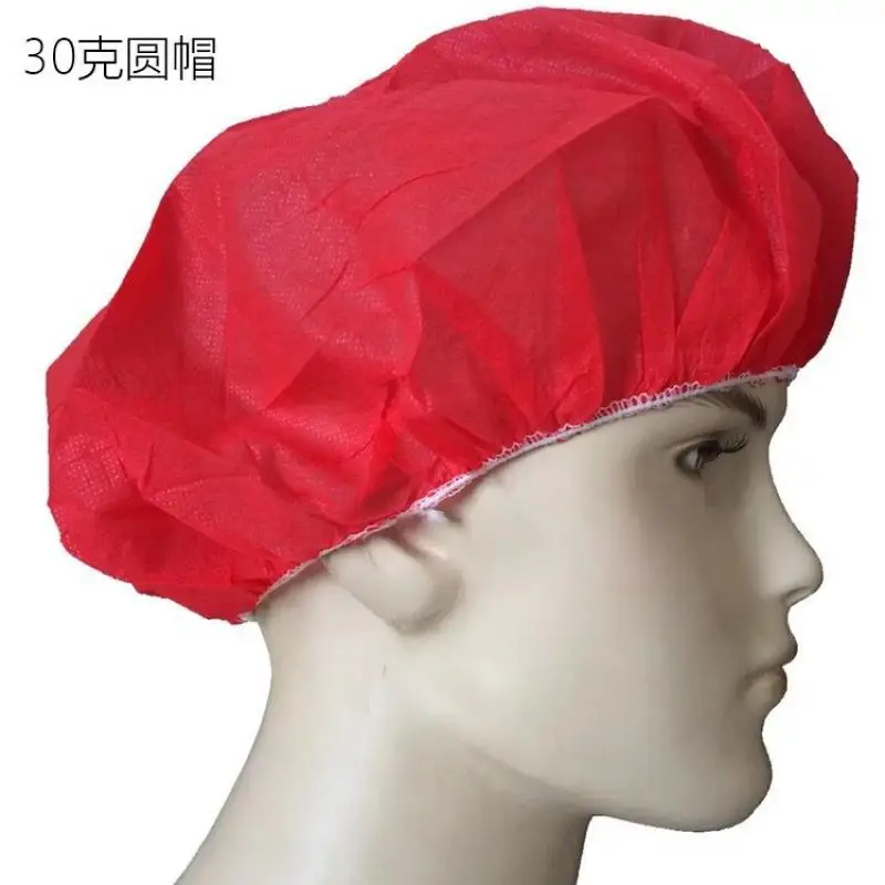 Gorros de trabajo desechables de tela no tejida gruesa para cocina, Catering, higiene, Color sólido, 100 unids/lote por paquete