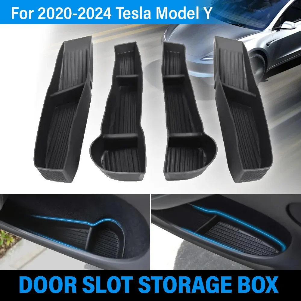

Tesla Model Y 20-24 Black Car Front and Rear Door Storage Box Slot Tray Organizer Door Side Storage Box Tpe Material