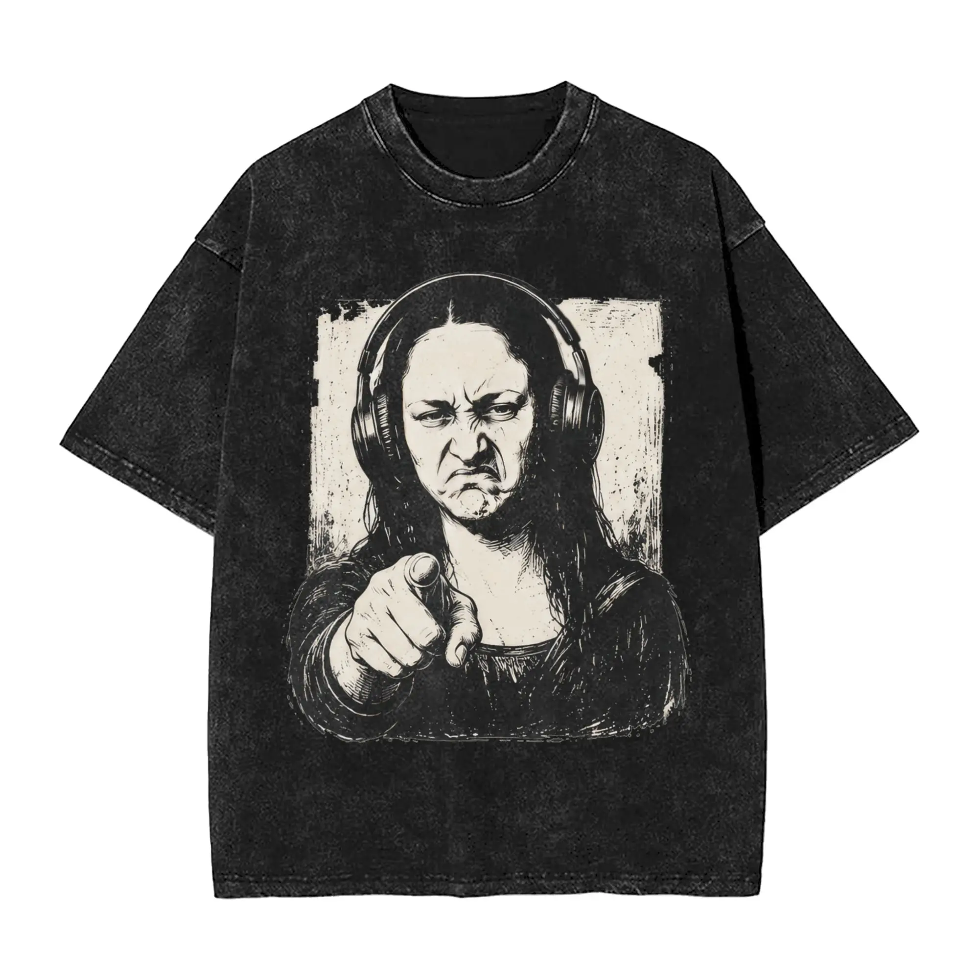 DJs Producers Funny Mona Lisa Washed T-Shirt Men Streetwear Cotton T-Shirts Summer Round Neck Tee Shirt Print Plus Size Clothes