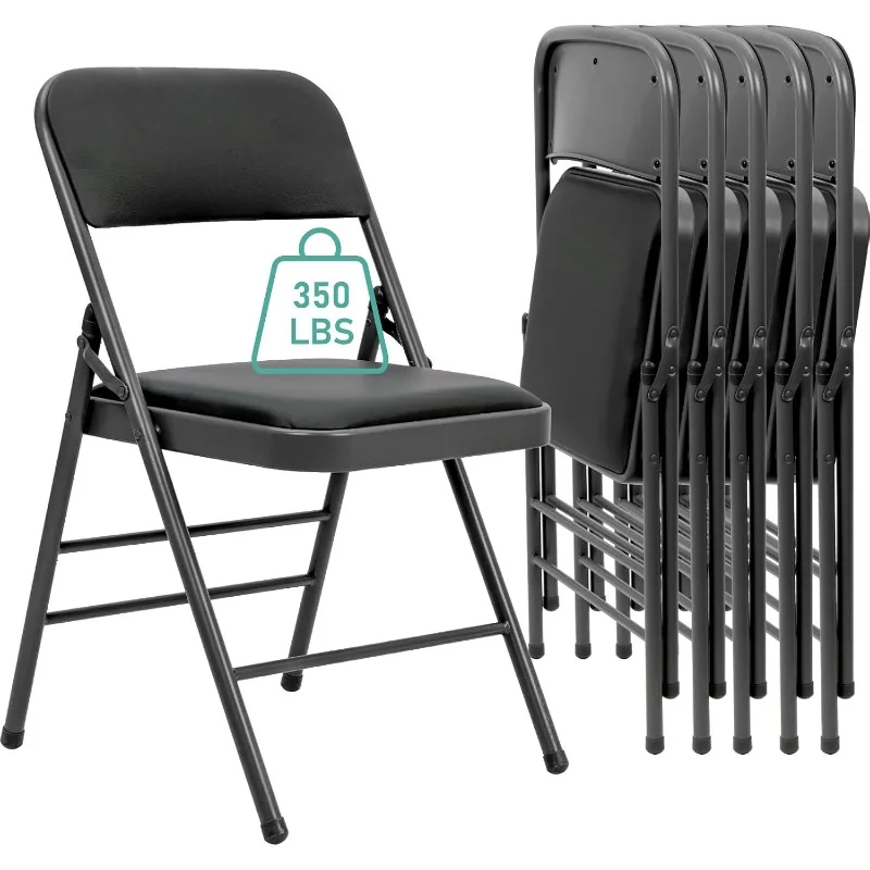 

6 Pack Black Folding Chairs with Padded Cushion, Dining Chair Set Portable Indoor Outdoor Stackable Folding Chairs with Steel Fr