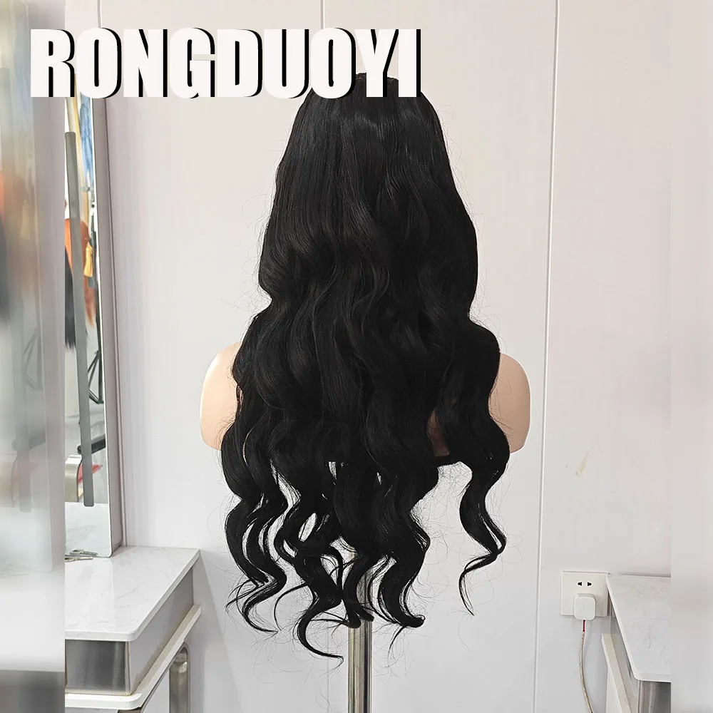 RONGDUOYI Black Braided Wave Synthetic Wig Black Braids with Baby Hair Body Wavy for Women Daily Used Braiding Lace Front Wig - view 5