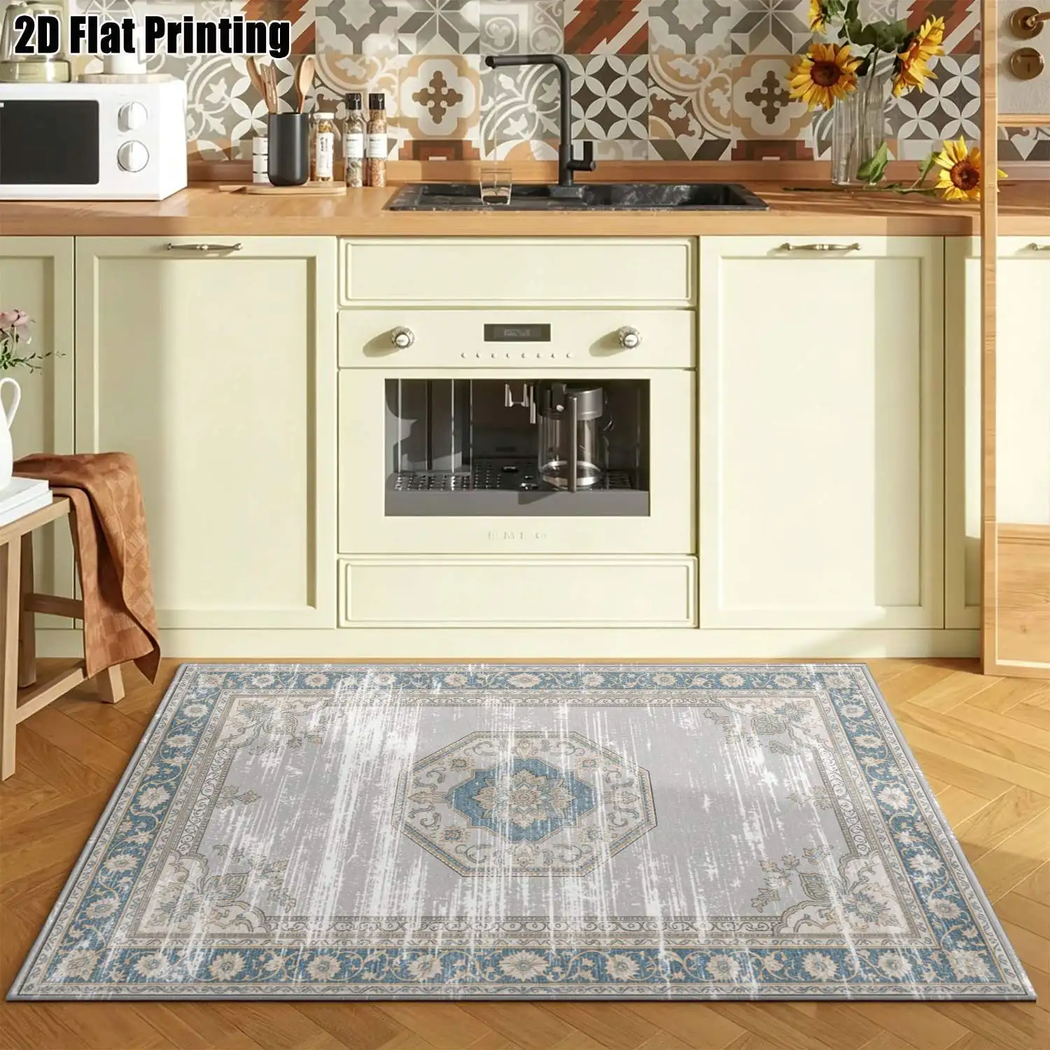 1Pc 2D Printed Retro Brown&Black Scroll Pattern Carpet, European/Bohemian Style, Home Decor, Multi-Size, Machine Washable, Suitable for Entrance, Dining, Foyer, Bedroom, Study, Living Room