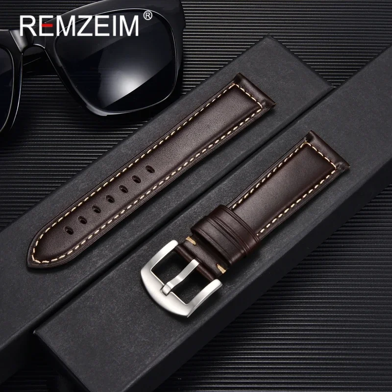 

Vintage Oil Wax Skin Leather Watchband Belt 20mm 22mm Wrist Bracelets Men's Brown Black Blue Green Red Wristwatch Strap
