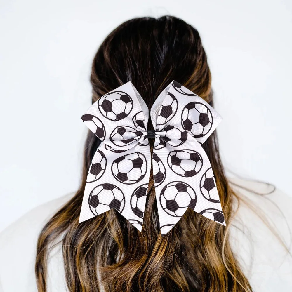 7 Inches Soccer Patterns Black White Band Ribbon With Bow Kids Ribbon Bow Hair Tie Girl Accessories Kids With Fashion Design