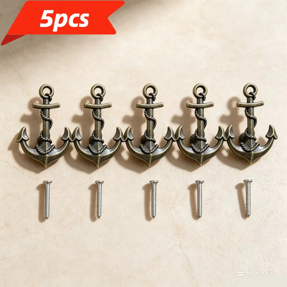 5pcs pieces vintage‑style anchor metal pulls. Made of durable zinc alloy. Fit for cabinets, drawers, wardrobes and more. Simple