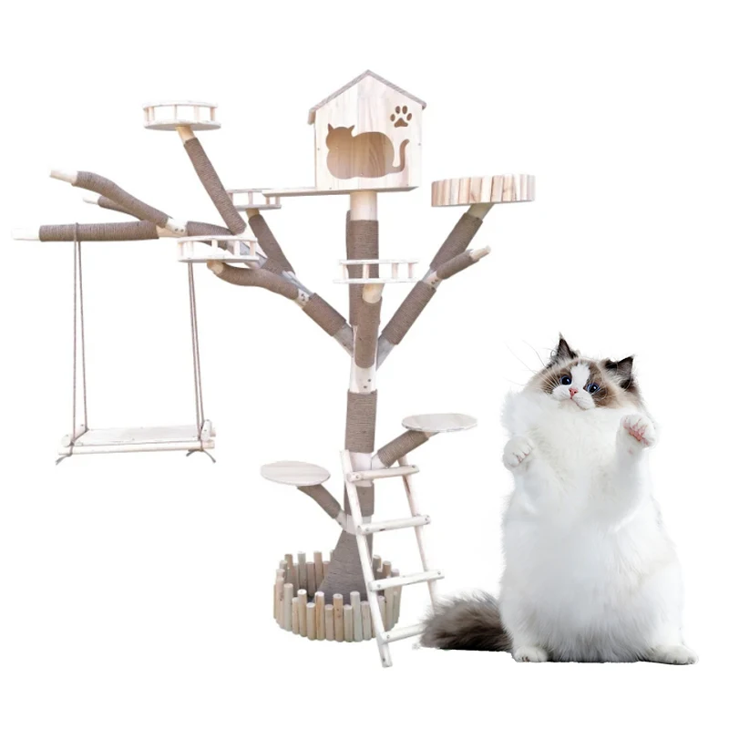 ODM OEM Cat Flower Cat Tree Climbing Frame Large Solid Wood Trunk Pet Tree Toy House Cat Nest Jumping Platform Integrated