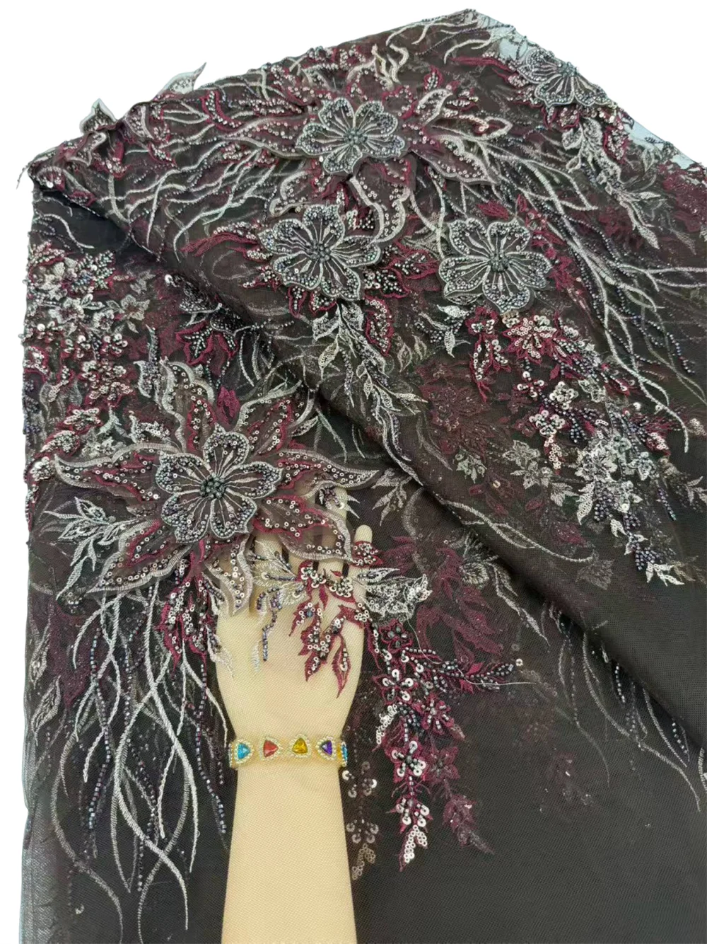Nieuwe 3D bloemen Afrikaanse kralen kant 2026 hoge kwaliteit Nigeriaanse Franse mesh kant stof met pailletten voor bruidsjurk dames