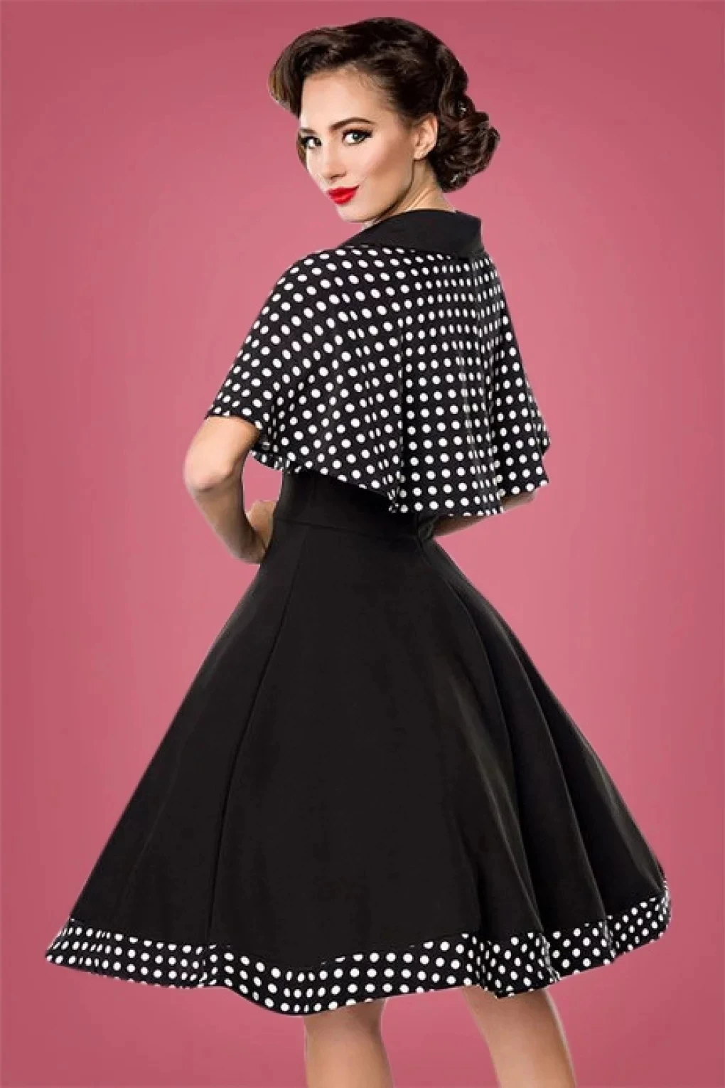 Women Outfits Polka Dot Vintage 1950s Swing Dress Long Sleeve Cape Top and A-Line Dress Two Piece Suit Vestido image 2