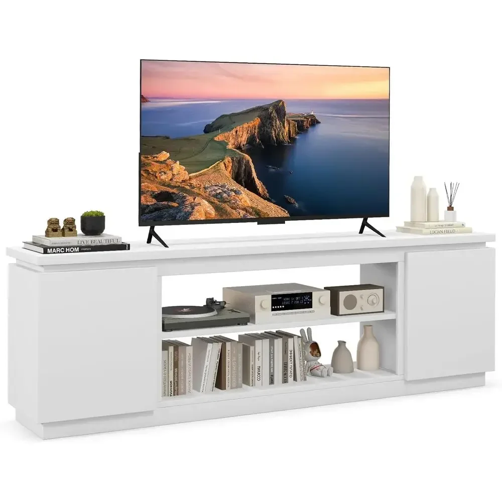 White 75-80 Inch TV Stand with Storage Cabinet & Adjustable Shelves, Anti-Tipping Kit Included for Living Room