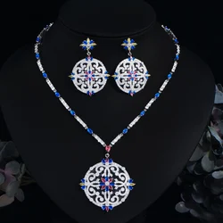 CWWZircons Vintage African Multi Color Cubic Zirconia Wedding Big Long Drop Necklace and Earrings Bridal Jewellery Set T105