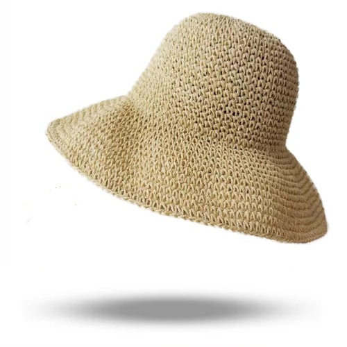 Imagen 2 del producto Sombrero de rafia para mujer, sombrero de ala ancha flexible para playa, cúpula de paja de Panamá, sombrero de cubo para sombra, novedad
