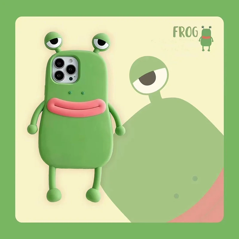 Lustige, weiche 3D-Frosch-Handyhülle aus Silikon für iPhone 14 13 11 12 15 16 17 18 Pro Max XS 8 Plus, Cartoon, niedlich, stoßfest, Bumper-Cover – Detail 1