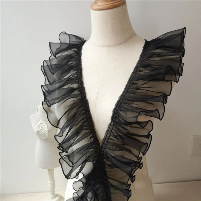 1 Yard Black Wave Lace 3D Pleated Ruffled Wedding Dress Accessories Designer Fabric 10CM Wide