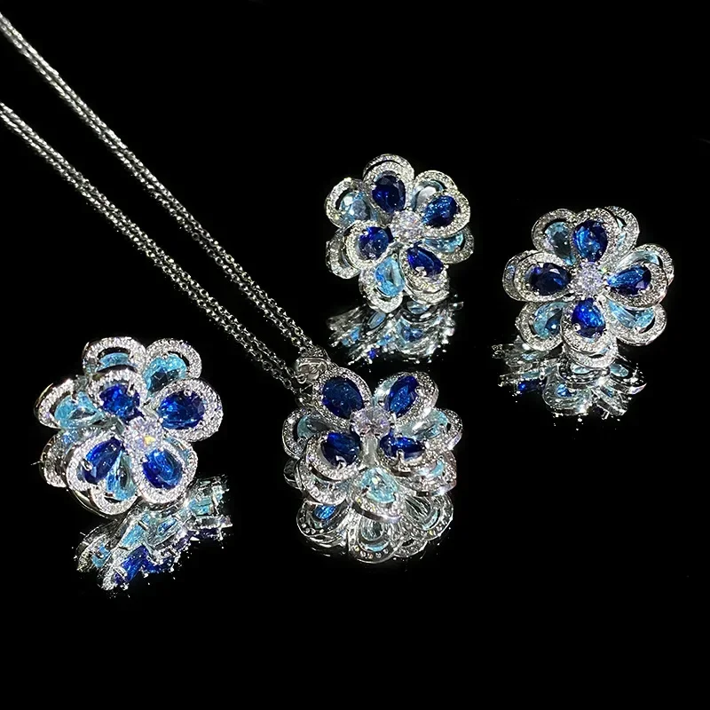 

MDL Moissanit1 стиль картина маслом аквамарин серьги 18K мульти-капли цветной циркон синий корундовый цветок серьги-капли