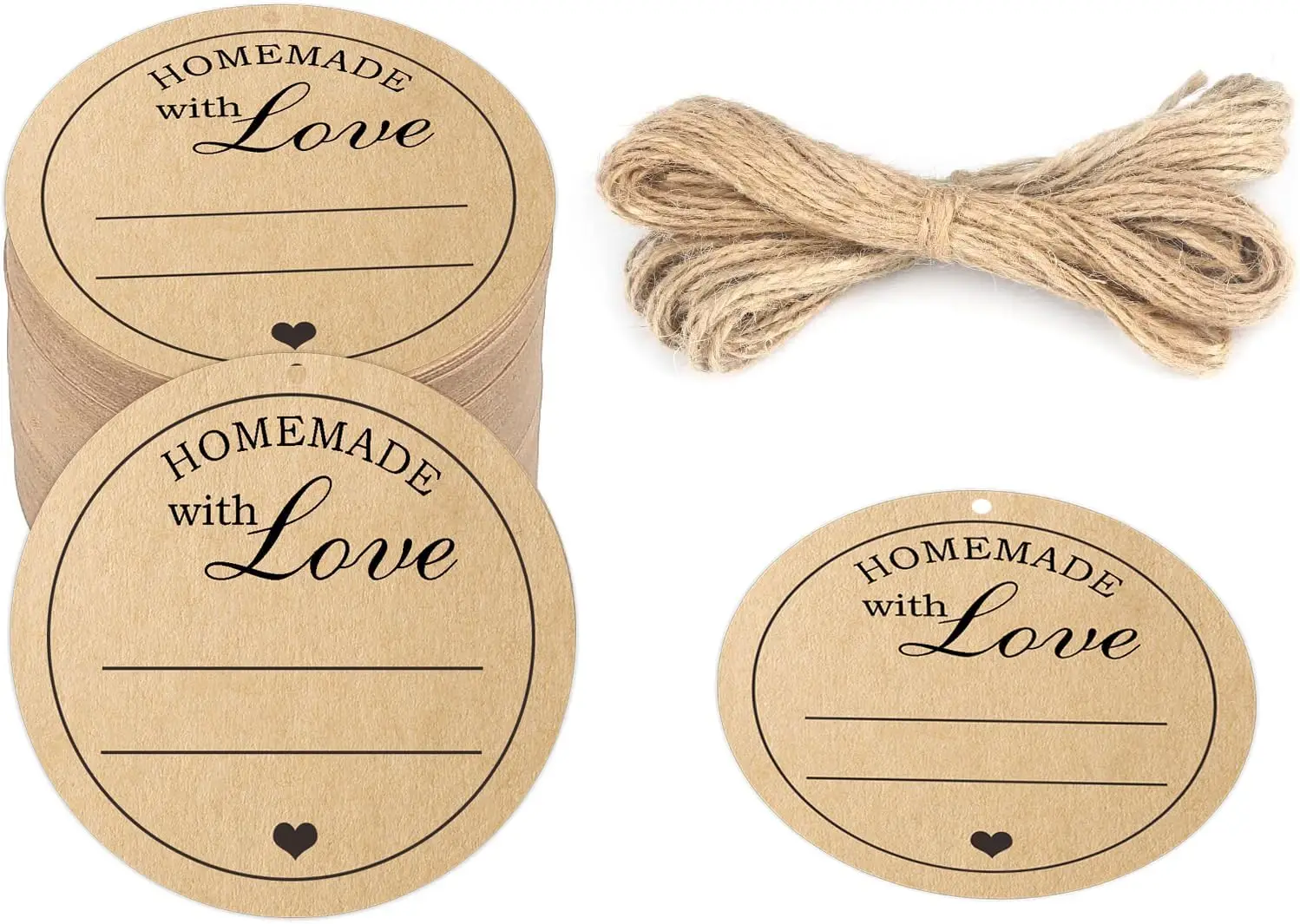 

Самодельные бирки с любовью, 2-дюймовые круглые бирки из крафт-бумаги ручной работы с веревкой, подарочные бирки для подарочной упаковки, поделок