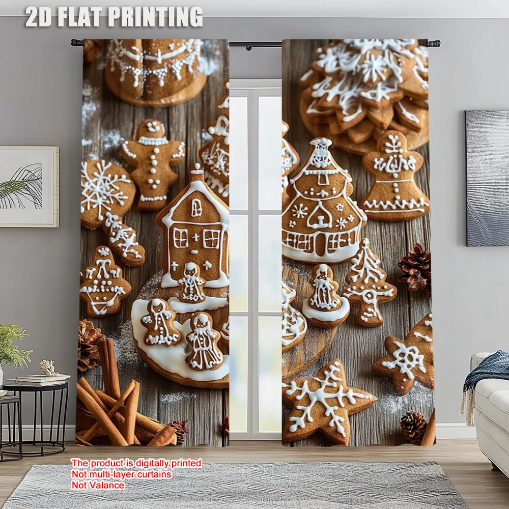 

2pc, Curtain Gingerbread Man Machine Washable Fabric,Without Electricity Family Party Decoration Applies to Multipurpose