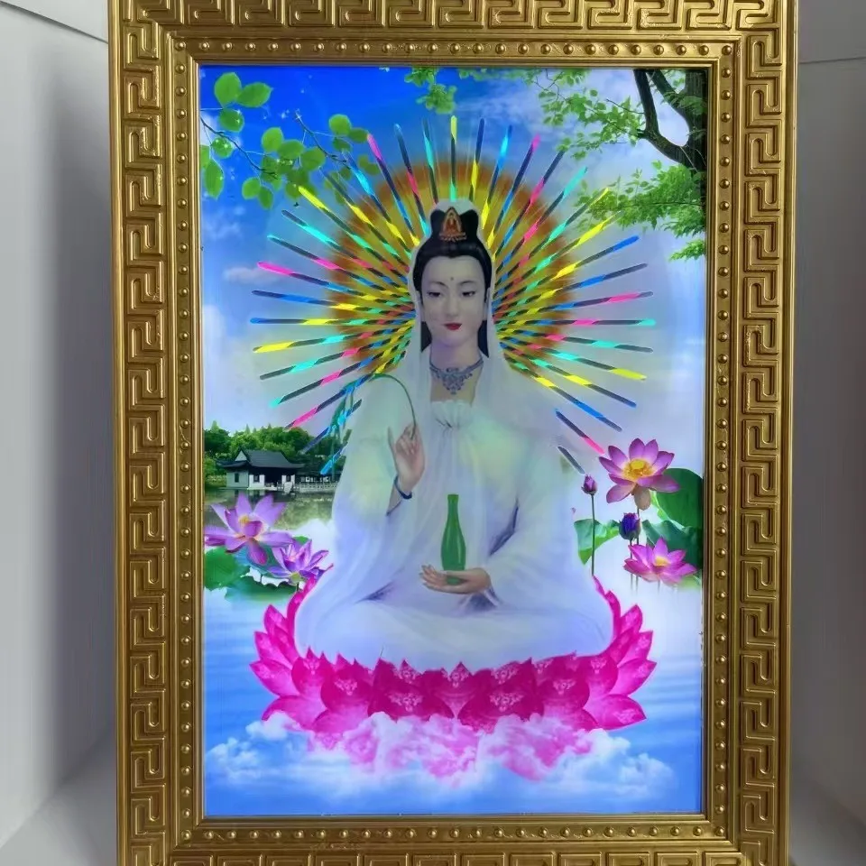 19.7*26.8cm Buddha Chanting Machine | Flashing Electronic Photo Frame Home Ornament  39 Chants  Plug-in & Card Slot Available