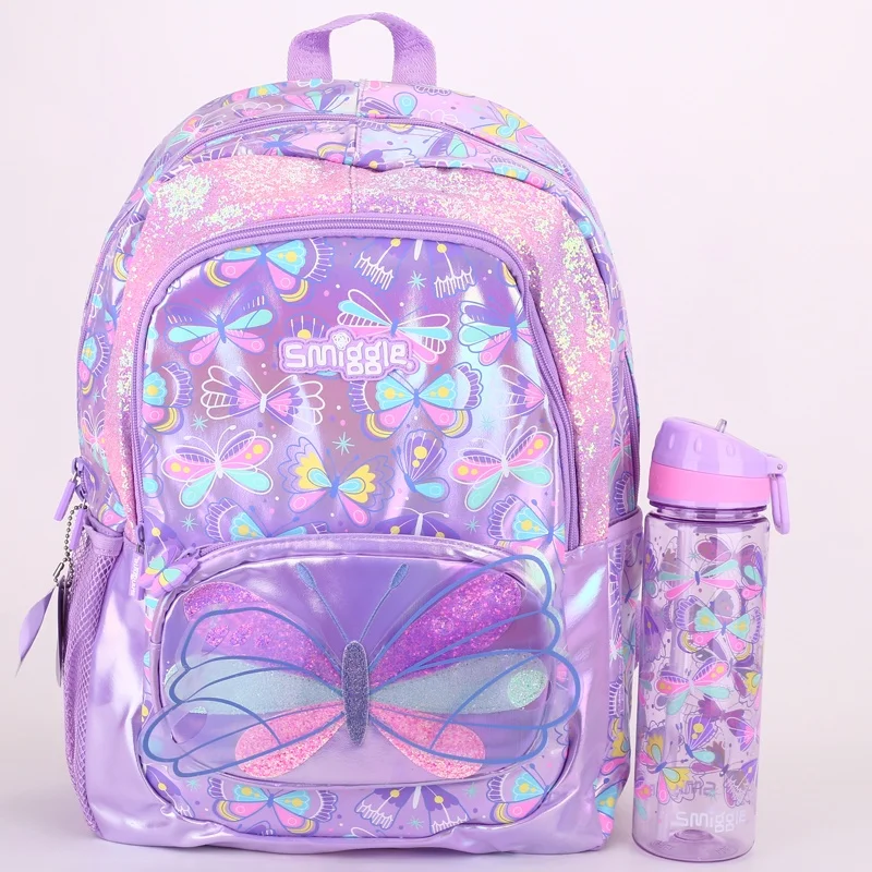 New Arrival Australia Smiggle Original Girls Backpack Purple Butterfly Schoolbag Waterproof 16inches Backpack Kids Birthday Gift