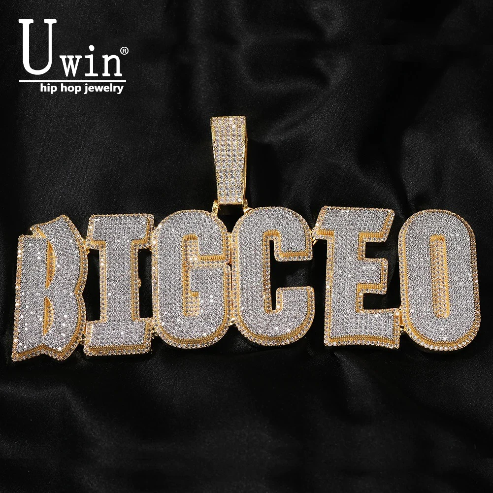 

Uwin Double Layer Initial Letters Numbers Pendant Micro Paved Cubic Zirconia Personalized NamePlate Necklace Hiphop Jewelry