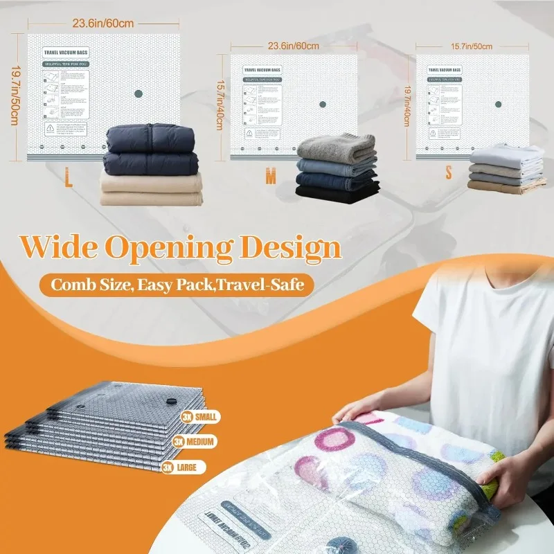 【Trending】TX Travel Vacuum Seal Bags for Clothing w/Portable Electric Pump, 9-Pack Space Saver Compression Bags for Clothes, Lug view 4