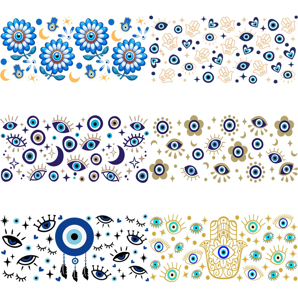 Boho Evil Eye Artwork Cup Wraps Selfadhesive 16oz UV DTF Cup Wraps Hamsa Hand Pattern Sublimation Tumbler PNG Nazar Eye Sticker