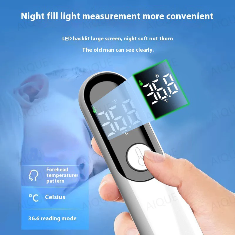 AIQUE Rechargeable Thermometer LED Forehead Digital Infrared Medical Thermometer Body Temperature Fever for Baby Adult